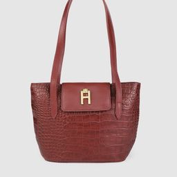 Hidesign Burgundy Animal Textured Leather Structured Shoulder Bag-11