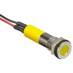 RS PRO Yellow Panel Mount Indicator 12V DC, Mounting Hole Size 6 mm, Termination Type Lead Wires, IP Rating IP67, Model No 7001817-29
