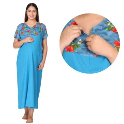 Morph Maternity Feeding Night Gown With Vertical Nursing - Blue-picture-17