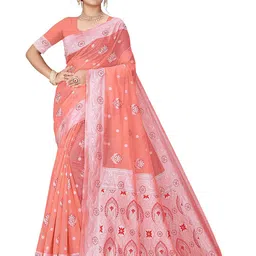 NS WORLD Woven Design Floral Print Zari Satin Saree-picture-15
