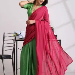 trueBrowns Green Pink Muslin Silk Pre-Stitched Saree-picture-31