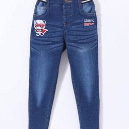 Babyhug Denim Full Length Stretchable Washed Jeans With Panda Patch- Blue-image-11