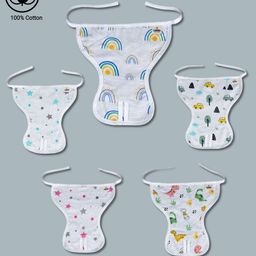 LazyToddler Muslin  Nappy Set of 5 Extra Small Rainbow Print - White-16