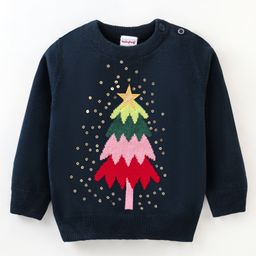 Babyhug Knit Full Sleeves Sweater Christmas Tree Design With Sequin Embroidery- Navy Blue-image-50