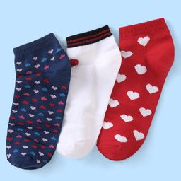 Pine Kids Ankle Length Socks With Heart Design - Red White & Blue-image-63