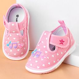 Cute Walk by Babyhug Casual Shoe with Velcro Closure Heart Print and Musical Notes Patch- Pink-picture-2