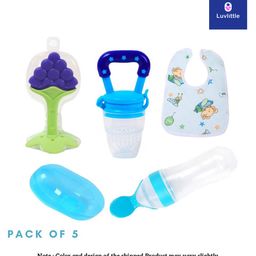 Luvlittle Baby Fruit Feeder Pacifier Silicone Baby Food Dispensing Spoon 90 ml Fruit Teether Finger Brush & Baby Bib - Blue-18
