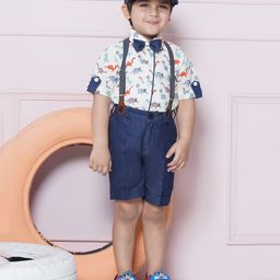 AJ Dezines Half Sleeves Animals Printed Shirt Shorts With Cap & Suspender Set - Orange-image-68