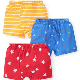 Babyhug 100% Cotton Above Knee Length Trunks Stars & Alphabet Print Pack of 3 - Multicolour-image-42
