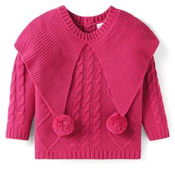 Babyhug Knitted Full Sleeves Pullover Sweater With Cable Knit Design & Applique - Dark Pink-image-93