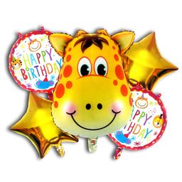 Decor Mantra jungle safari theme giraffe shape foil balloon for birthday decoration - Multi Color - Pack of 5-15