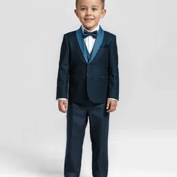 Babyhug Woven Full Sleeves Solid 4 Piece Party Suit With Bow - Navy Blue-picture-16