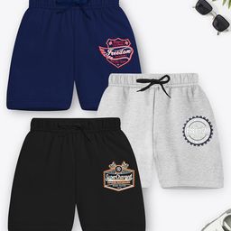 Trampoline Cotton Blend Pack Of 3 Typography Printed Shorts - Blue Grey & Black-picture-17