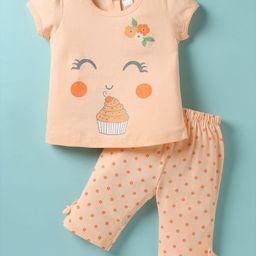 Tango Single Jersey Knit Half Sleeves Night Suit with Cupcake & Floral Print - Cream-image-71