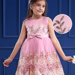 Mark & Mia Woven Sleeveless Party Dress with Floral Applique & Sequin Detailing - Pink-image-20