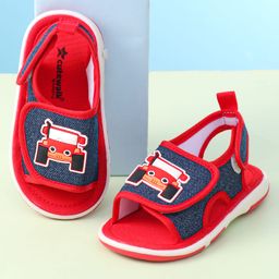 Cute Walk By Babyhug Sandals With Velcro Closure & Vehicle Applique - Red-image-62