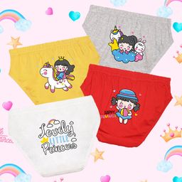 NUSYL Cotton Pack Of 4 Cute Girl & Unicorn Printed Panties - Grey Yellow Red & White-22