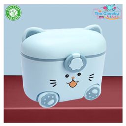 The Cheeky Kidzz Baby Milk Powder Cereal Formula Dispenser Scoop Cute Cat Face Print Box | Multifunctional Snack Meal Box Storage Container First Feed Box (BLUE)-5