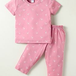 Tango Single Jersey Knit Half Sleeves T-Shirt & Lounge Pant Co-Ord Set With Duck Print - Pink-image-34