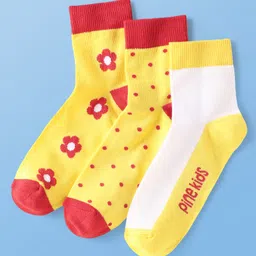 Pine Kids Cotton Knit Ankle Length Socks With Floral & Polka Dots Design Pack Of 3 ( Colour May Vary )-picture-21