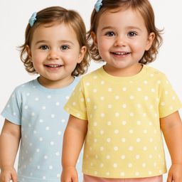 Babyoye 100% Cotton Knit Half Sleeves T-Shirts with Polka Dots Print Pack of 2 - Yellow & Light Blue-picture-37