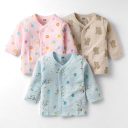 Pink Rabbit Single Jersey Front Open Full Sleeves Jhablas With Animal Print Pack Of 3 - Pink Brown & Light Blue-image-88