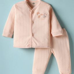 Zero Knitted Full Sleeves Night Suit With Animal Print - Peach-picture-43