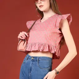 V-Mart Print Flutter Sleeve Cotton Top-image-87