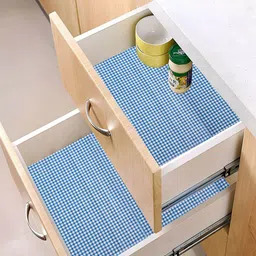 Kuber Industries White & Blue 3 Pieces Water Resistant Shelf Liner Organisers-23