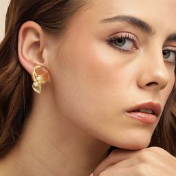 Anouk Gold-Plated Artificial Beaded Leaf Shaped Drop Earrings-54
