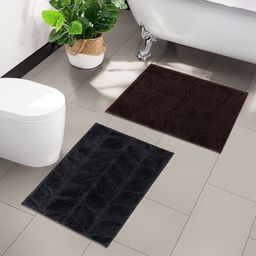 Myntra Elegant Homes 2Pcs Grey & Brown Leaf Design Microfibre Anti-Skid Doormats-29