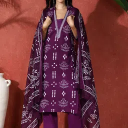 Sangria Floral Printed Pure Cotton Straight Kurta & Trousers With Dupatta-48