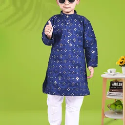 JISHA GARMENTS Boys Ethnic Motifs Embroidered Regular Raw Silk Kurta with Pyjamas-55