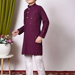 Cae Boys Embroidered Regular Sequinned Kurta with Pyjamas image 3