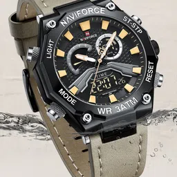 Naviforce Men Brass Dial & Leather Straps Analogue and Digital Multi Function Watch NF9220 BYBN-image-71