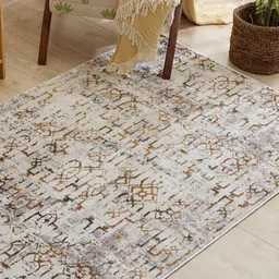 Home Centre Beige Geometric Polyester Carpet-23