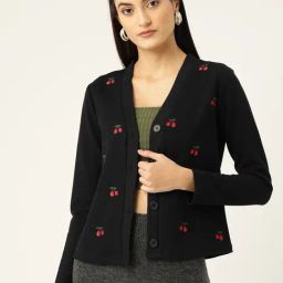 KASSUALLY Black Cotton Embroidered Cardigan-20