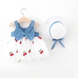 hopscotch White and Blue Fruit Print Sleeveless Casual Dress with Hat-picture-5