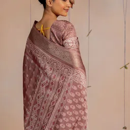 KALINI Batik Zari Silk Blend Block Print Saree image 2