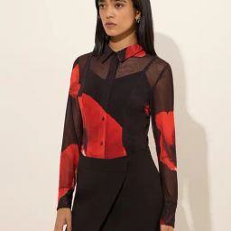 Wardrobe by Westside Black Floral Printed Mesh Shirt with Camisole-image-72
