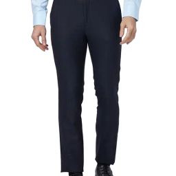 Raymond Navy Slim Fit Flat Front Trousers-image-25