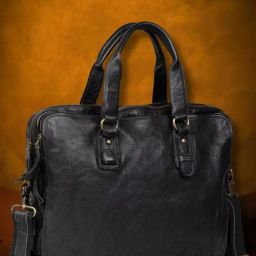 Art N Vintage Andrew Black Leather Solid Large Laptop Messenger Bag-39