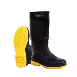 Robustt Steel Toe Printed Leather Waterproof Yellow & Black Gumboot Safety Shoes Size 7-48