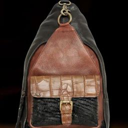 Art N Vintage Biker Black & Brown Leather Color Block Medium Cross Body Bag-image-58