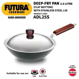Hawkins Futura Black Aluminium Flat Bottom 26 cm Kadai with SS Lid , 2.5 L-33