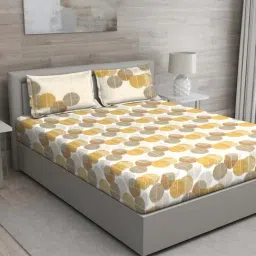 GM Yellow & Brown 100% Cotton 144 TC Queen Bedsheet Set-image-83