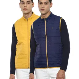 Louis Philippe Navy & Yellow Regular Fit Quilted Reversible Jacket-picture-48