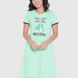 Clovia Green Graphic Print Night Dress-image-40