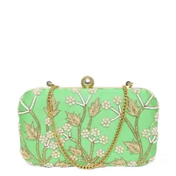 Tarini Nirula Green Silk Minaudiere Clutch-image-15