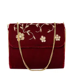 Tarini Nirula Maroon Velvet Clutch-image-4